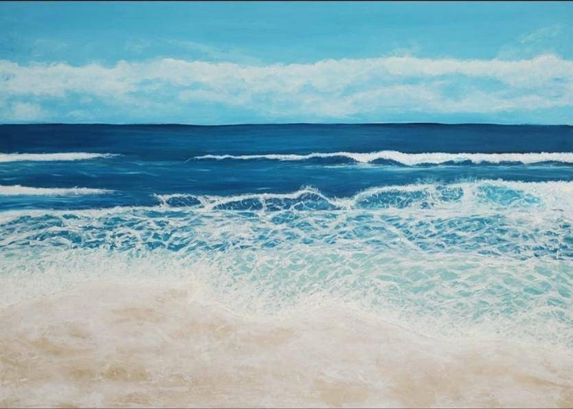 Fluid Marble Cascade - abstract marble pour painting with blue and white swirls