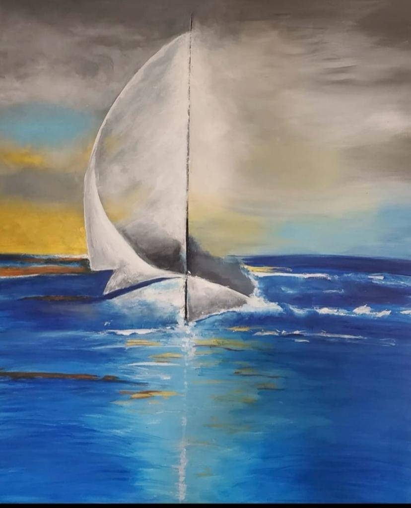 Eternal Elements - mystical abstract painting with organic forms in blue and gold